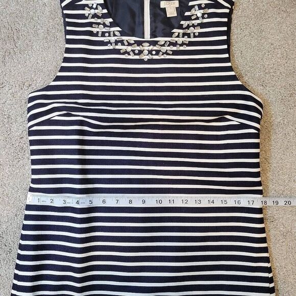 J. Crew Navy Blue White Striped Embellished Sheath Casual Dress Size 8 - Picture 8 of 9